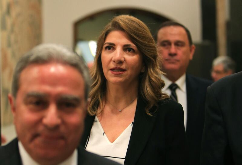 Minister of Justice Marie Claude Najm arrives for the inaugural cabinet meeting at the presidential palace in Baabda east of capital Beirut on January 22, 2020. (Photo by - / AFP)