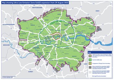The map shows the current and expanded Ulez zones. Photo: TfL