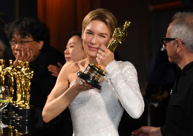 Renee Zellweger, winner of the award for best performance by an actress in a leading role for "Judy" attends the Governors Ball after the Oscars on Sunday, February 9, 2020, at the Dolby Theatre in Los Angeles. AP