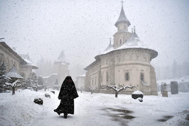 An Orthodox monk after Mass in Putna, Romania, where prayers were said for Ukrainian refugees on March 8. Reuters