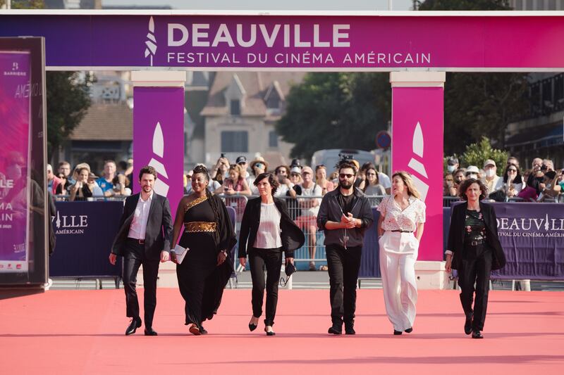 Valeria Bruni-Tedeschi, Catherine Corsini, Pio Marmai and Aissatou Diallo attend the 'La Fracture' red carpet during the 47th Deauville American Film Festival in Deauville, France. Getty Images