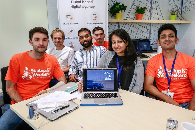 The My Cars startup team at the Dubai Startup Weekend at Astrolabs Dubai. Victor Besa for The National