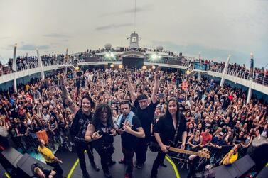 Members of the American heavy metal band Queensryche surrounded by fans on the Monsters of Rock Cruise in 2016. Courtesy Savoia Photography Live