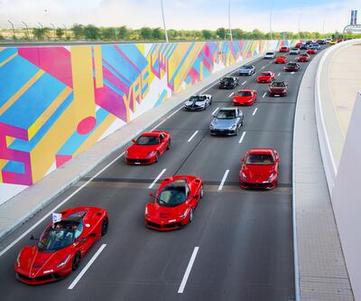 A cavalcade of Ferraris heads from Dubai to Abu Dhabi. Photo: Ferrari 