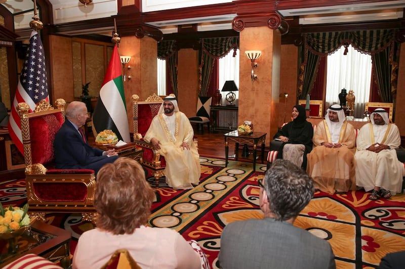 Sheikh Mohammed bin Rashid Vice President and Ruler of Dubai, meets US Vice President Joe Biden in Dubai in 2016. Reuters