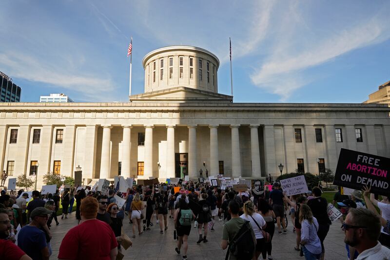 Protesters rally at the Ohio Statehouse after the Supreme Court overturned Roe vs. Wade on June 24, 2022 in Columbus, Ohio. AP