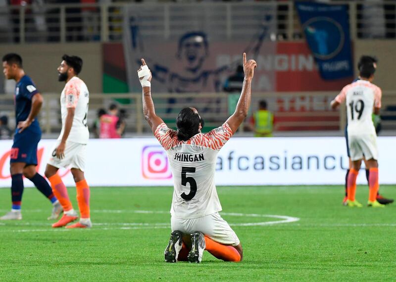 India's defender Sandesh Jhingan celebrates. AFP