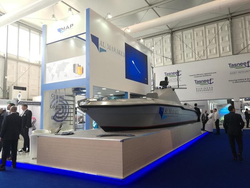 Above, the drone on display by Al Marakeb Boat Manufacturing at Navdex. Courtesy Al Marakeb Boat Manufacturing