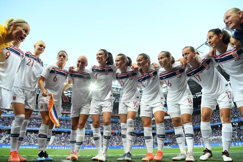 Norway players form a team huddle prior to the 2019 Women's World Cup France Group A match against France. Getty Images