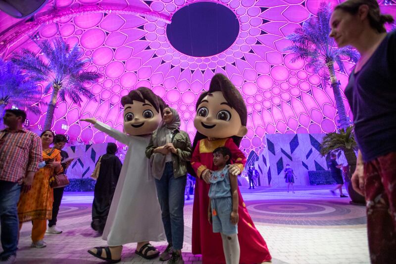 Expo City Dubai mascots at the opening of Al Wasl Dome.