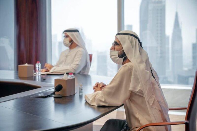 Sheikh Mohammed bin Rashid, Vice President and Ruler of Dubai, (not pictured) reviews the Mohammed bin Rashid Space Centre's 10-year plan, which includes more space missions. Courtesy: Sheikh Mohammed bin Rashid Twitter 