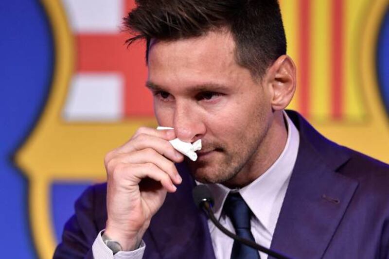 Lionel Messi faces the media at Nou Camp as he prepares to leave Barcelona.