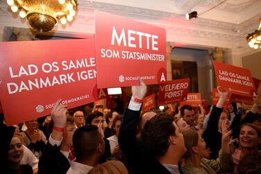 Supporters of Danish Social Democrats celebrate in the parliament in Copenhagen, Denmark. Reuters