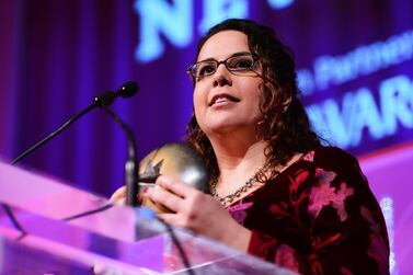 Sally El Hosaini, director and screenwriter of 'My Brother The Devil', receives the Best British Newcomer award during the 56th BFI London Film Festival Awards in 2012. Getty