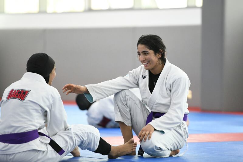 Shamma Al Kalbani trains with her teammates. Khushnum Bhandari / The National
