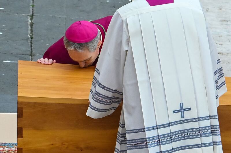 German Archbishop Georg Gaenswein bids a final farewell to Pope Emeritus Benedict XVI. AFP