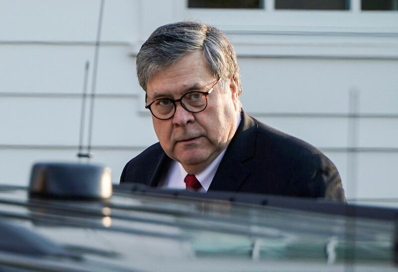 FILE PHOTO: U.S. Attorney General William Barr leaves his house after Special Counsel Robert Mueller found no evidence of collusion between U.S. President Donald Trump’s campaign and Russia in the 2016 election in McClean, Virginia, U.S., March 25, 2019.      REUTERS/Joshua Roberts/File Photo