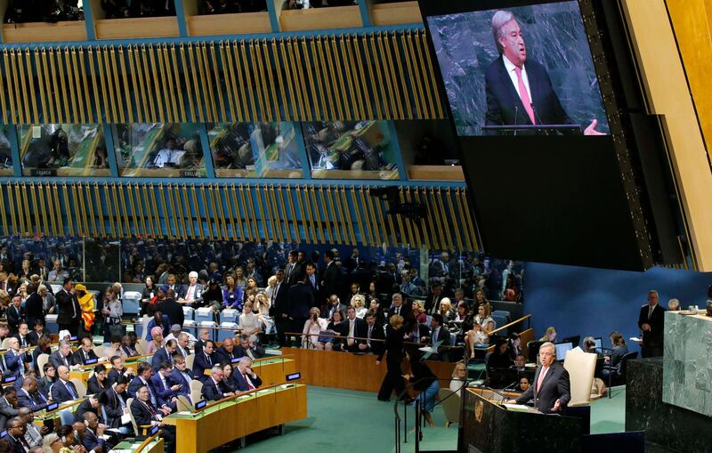 United Nations Secretary General Antonio Guterres addresses the 72nd United Nations General Assembly at U.N. headquarters in New York, U.S., September 19, 2017. REUTERS/Eduardo Munoz