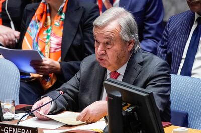Antonio Guterres speaks to the UN Security Council meeting called to address the Israel-Gaza war, on October 24. EPA