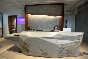 A reception desk at Slack Technologies' headquarters in San Francisco. Slack has called for the European Union to force Microsoft to sell its Teams videoconferencing software separately from the rest of its 'dominant' Office suite. Courtesy Slack Technologies