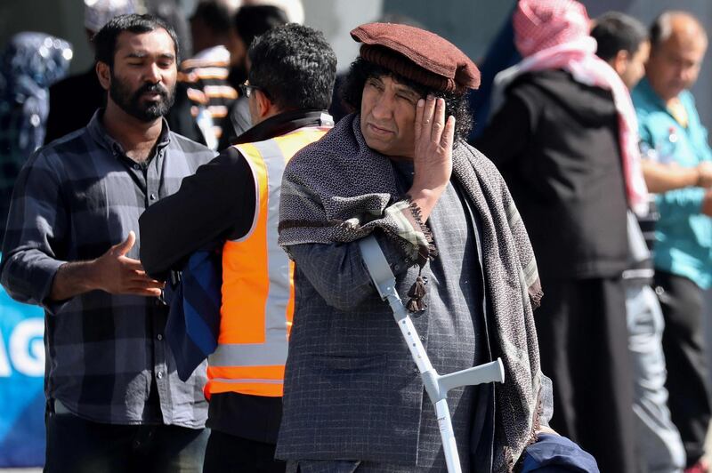 Taj Mohammed Kamra, a survivor of the mosque attacks, leaves after the prayer service at Horncastle Arena. AFP