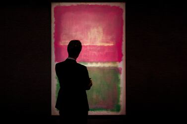 LONDON, ENGLAND - OCTOBER 10:  Mark Rothko's Untitled (Lavender and Green) (est $20-30m) from the collection of A. Alfred Taubman is displayed as part of the Frieze week exhibition at Sotheby's on October 10, 2015 in London, England. Opening to the public this week the exhibition features highlights from the most valuable private collection ever offered at auction, the collection of A. Alfred Taubman, which spans Antiquities, Old Masters, Impressionist, Modern and Contemporary Art. (Photo by Tristan Fewings/Getty Images for Sotheby's)