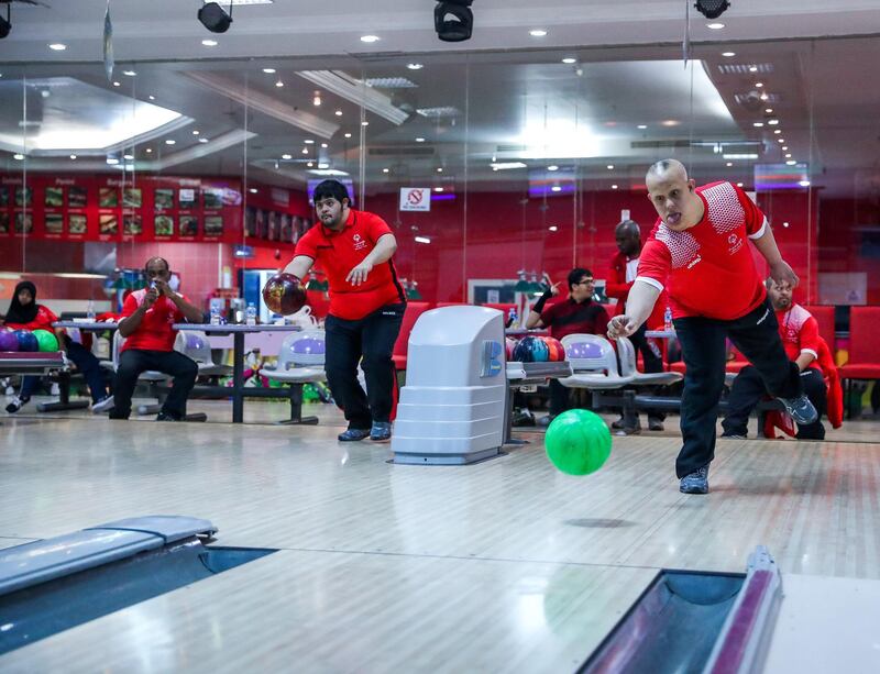 Al Ain, UAE, March 8, 2018.  UAE Special Olympics team training sessions.  UAE Mem's Bowling Team, Saif Al Hashemi in action.
Victor Besa / The National
National
Reporter; Ramola Talwar