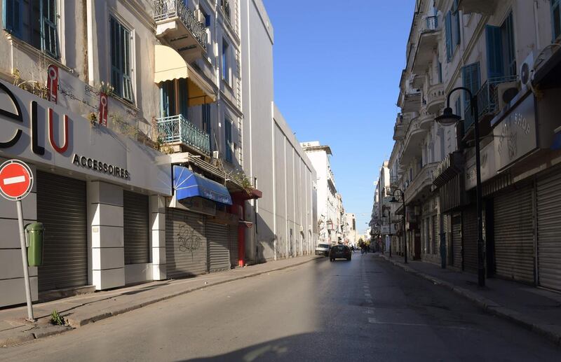 Shops remain closed in the centre of the Tunisian capital Tunis after the government's decision to shut down bars, cafes and restaurants in a bid to limit the spread of the coronavirus Covid-19.   AFP