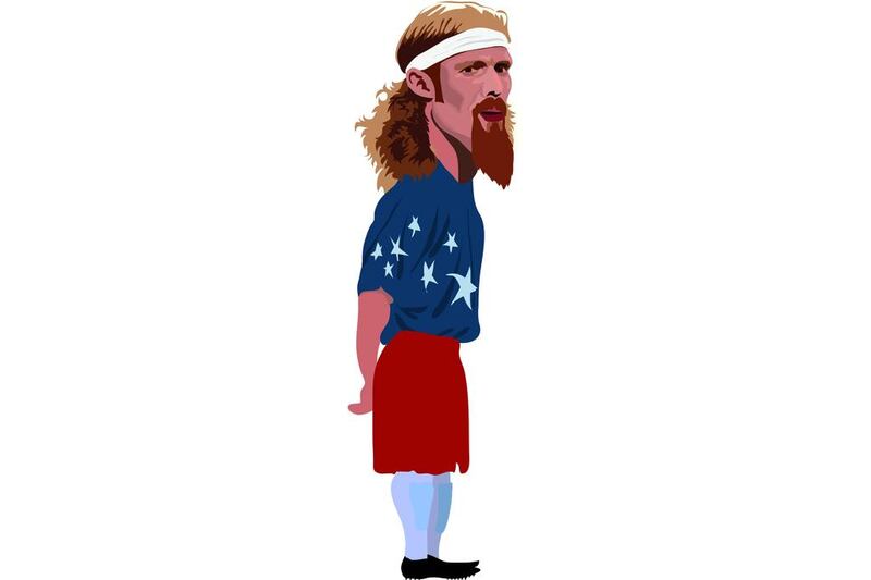 Alexi Lalas: In 1994 and with the United States hosting its first World Cup, the beautiful game was about to experience a new dawn in a country that had so far failed to embrace it. But it needed a poster boy – or at least a cult hero. Step forward, Alexi Lalas. A gangly, ginger-haired defender, Lalas was immediately recognisable and came to symbolise “soccer” in the US. Illustration by Mathew Kurian / The National