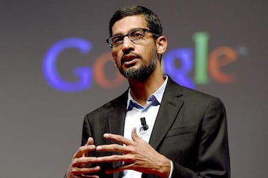 Sundar Pichai, Google's chief executive, said his company's green initiatives will accelerate the availability of clean energy in communities worldwide. AFP