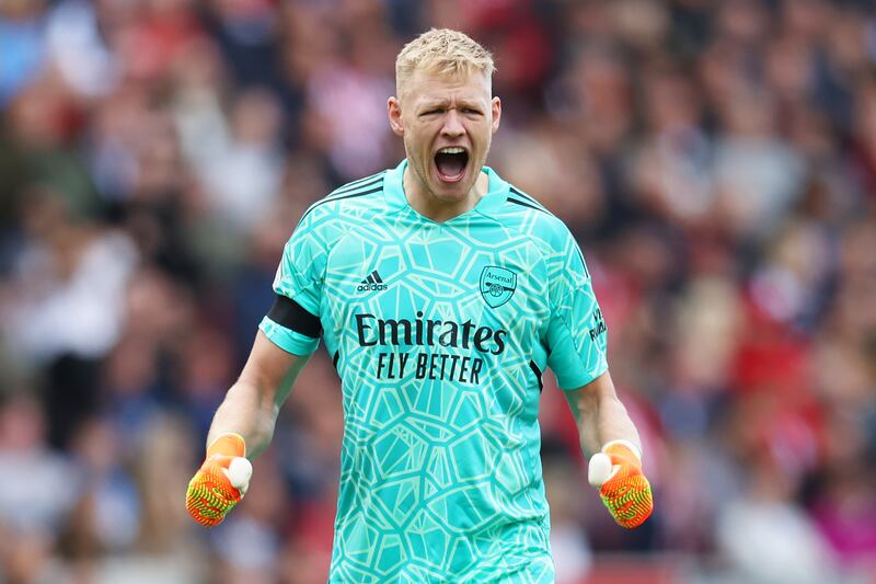 ARSENAL RATINGS: Aaron Ramsdale 7: Did not have serious save to make until 70th minute when he blocked Damsgaard’s shot. Getty