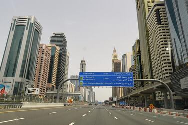 The empty Sheikh Zayed Road in Dubai is pictured on Friday amid precautionary measures to contain the Covid-19 pandemic. Photo: AFP
