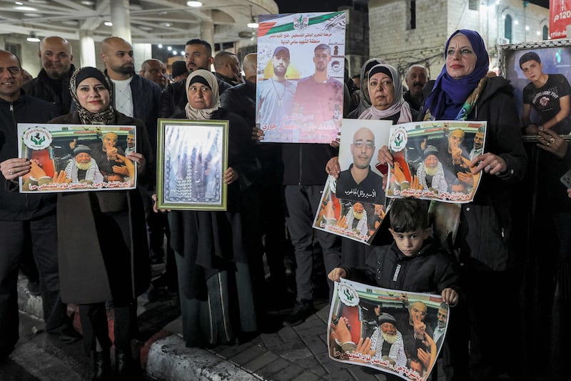 Palestinian demonstrators in Nablus show support for prisoners held in Israeli jails. AFP