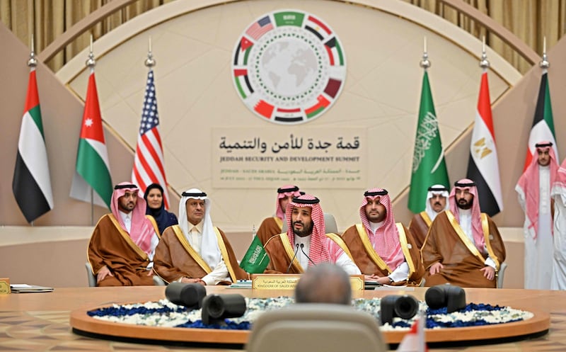 Saudi Crown Prince Mohammed bin Salman speaks during the Jeddah Security and Development Summit. AFP
