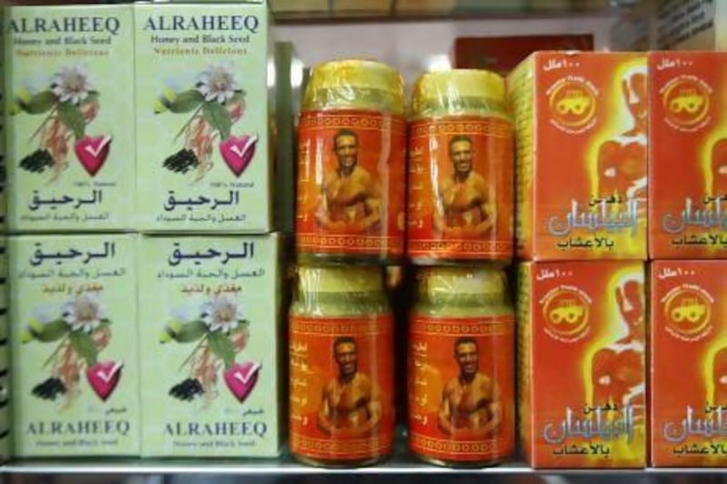 'Natural viagra' on display at one of the shops in the spice souq area in Deira, Dubai. Pawan Singh / The National
