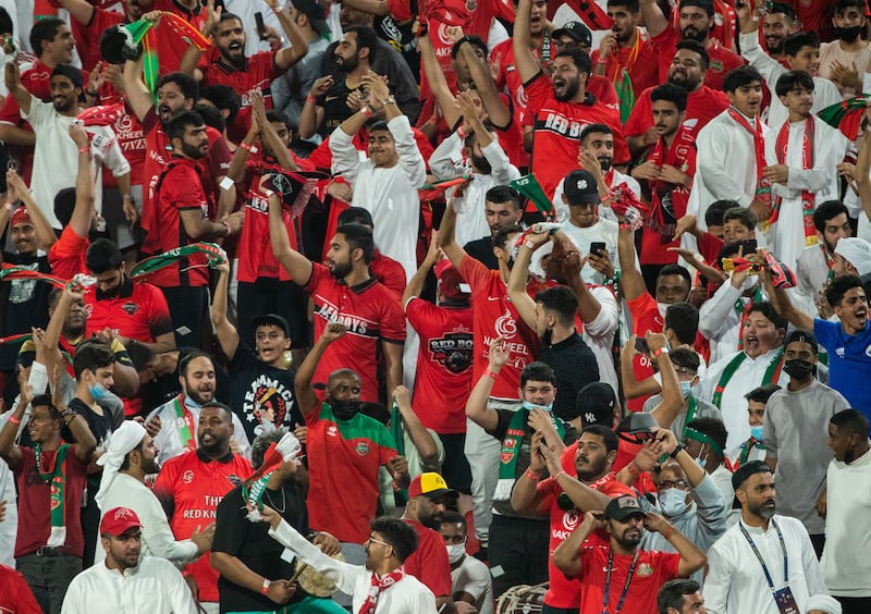 Shabab Al Ahli fans cheer after the opening goal by Federico Cartabia during the Pro League Cup final. 