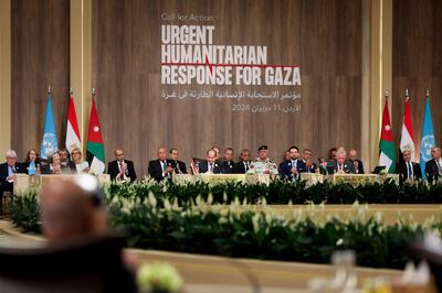 A plenary session gets under way at the Call for Action: Urgent Humanitarian Response for Gaza conference in Sweimeh on the shores of the Dead Sea. AFP