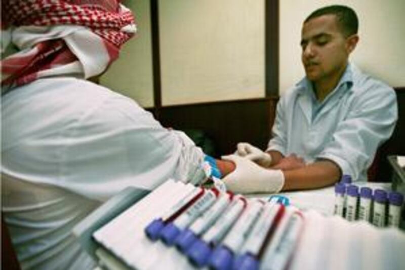 Students of Sharja University Men's College, Higher College of Technology have their blood test for thalassemia last year.