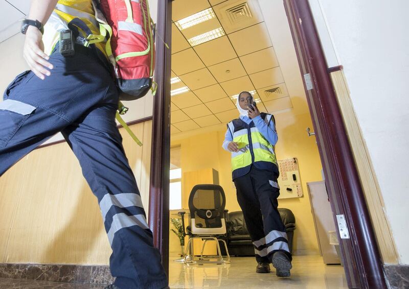 Ajman, United Arab Emirates -  EMT's on standby for an emergency call at the national ambulance ajman. Ruel Pableo for The National