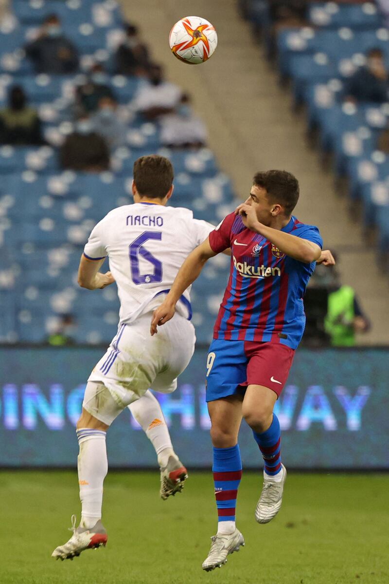 Ferran Torres 6 Barca debut for the new signing and his first match since October. Started on left of a front three. Yellow card. Did ok, didn’t look out of place after injury. Brought off at half time. AFP