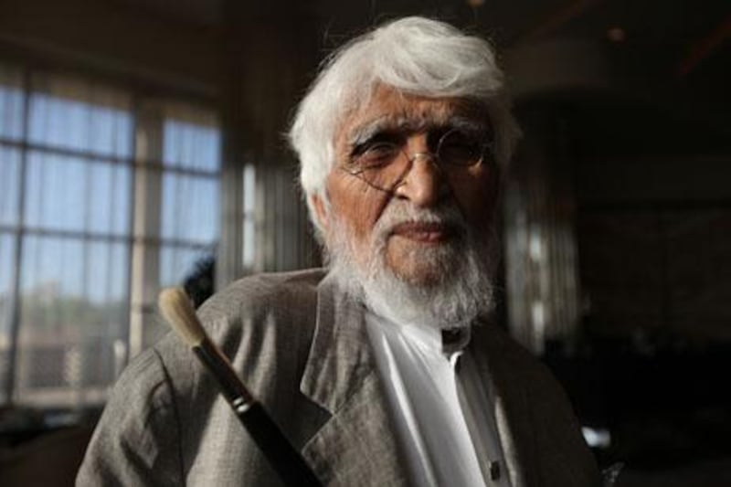 United Arab Emirates - Abu Dhabi - November 1st, 2009:  MF Hussain, a famous painter from India at the Intercontinental Hotel in Abu Dhabi.  (Galen Clarke/The National) 
Correct spelling appears to be MF Husain