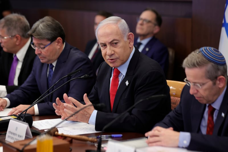 Israeli Prime Minister Benjamin Netanyahu attends the weekly cabinet meeting in Jerusalem. AP