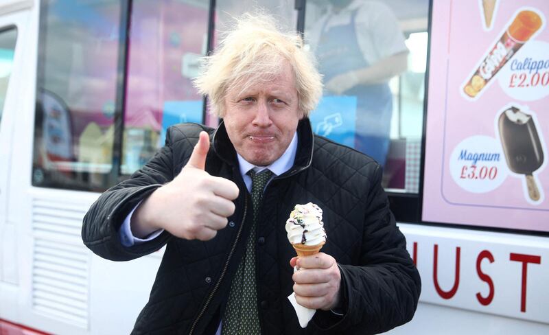 Boris Johnson is at the Holiday Park in Perranporth to see how they are preparing to reopen. AFP