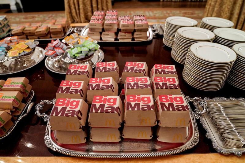 "I think they'd like it better than anything we could give," said Mr Trump. "We have pizzas, we have 300 hamburgers, many, many French fries, all of our favourite foods.