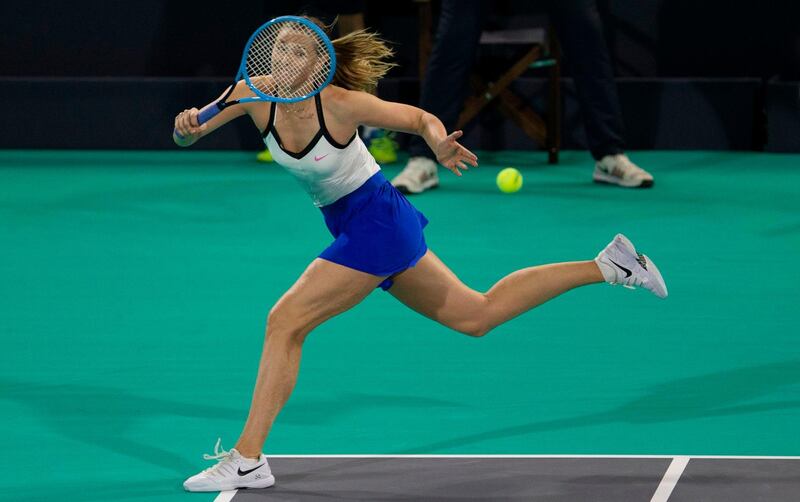 Maria Sharapova in action against Ajla Tomljanovicat the Mubadala World Tennis Championship at Zayed Sports City in Abu Dhabi on Thursday, December 19. AFP