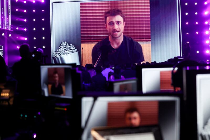 Daniel Radcliffe who won the Best Villain Award, accepts his award virtually. Reuters