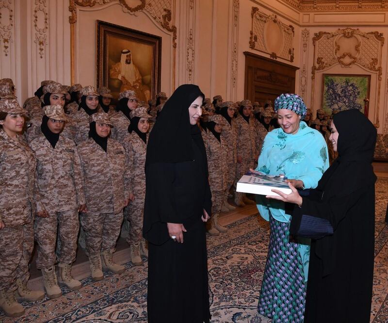UN Deputy Secretary-General Amina J Mohammed met Sheikha Fatima bint Mubarak and participants in #Arab women military. Wam