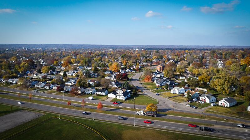 An aerial view of Middletown's suburban homes, just next door to the former AK Steel plant.