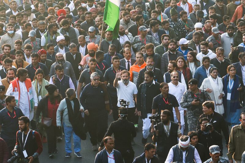 Rahul Gandhi and his supporters march in New Delhi. Reuters