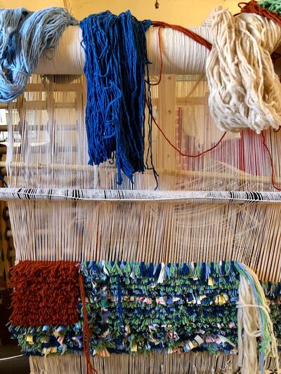 A Boucherouite on a loom. The bold patterns of the Boucherouite carpets are a combination of colour and texture woven from fabric scraps. Courtesy Nina Mohammad-Galbert